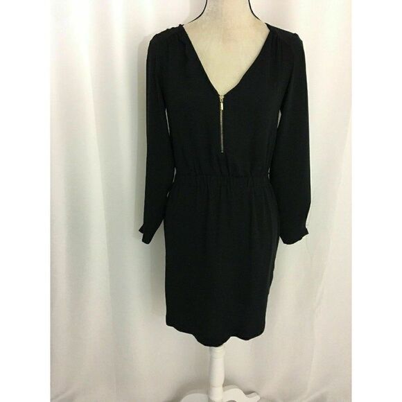 Zara Womens Solid Black Long Sleeve V Neck Mini Dress Xs - Picture 1 of 6